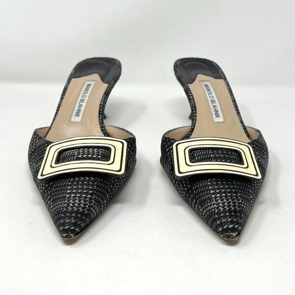 Manolo Blahnik Pointed Houndstooth Mule Pumps Size 41 US 11 - Picture 4 of 8